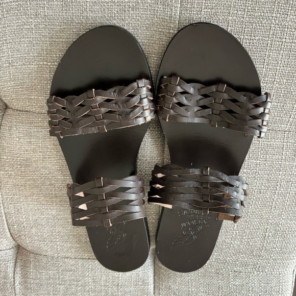 ANCIENT GREEK SANDALS Melia Meliva Woven Brown‎ Toe Slip On Leather 39 - Picture 9 of 10